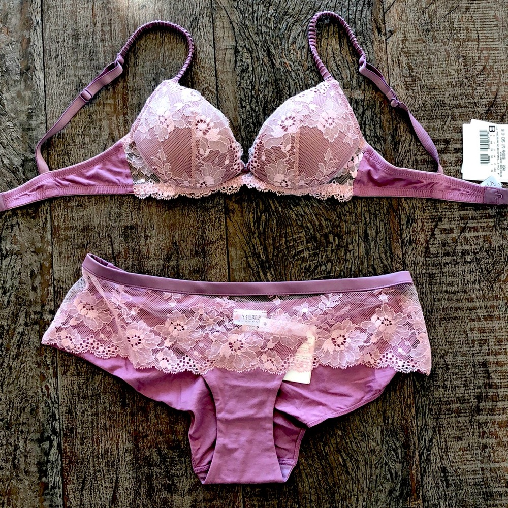 La perla bra panties set lace pink mauve 32 B size 1 P S